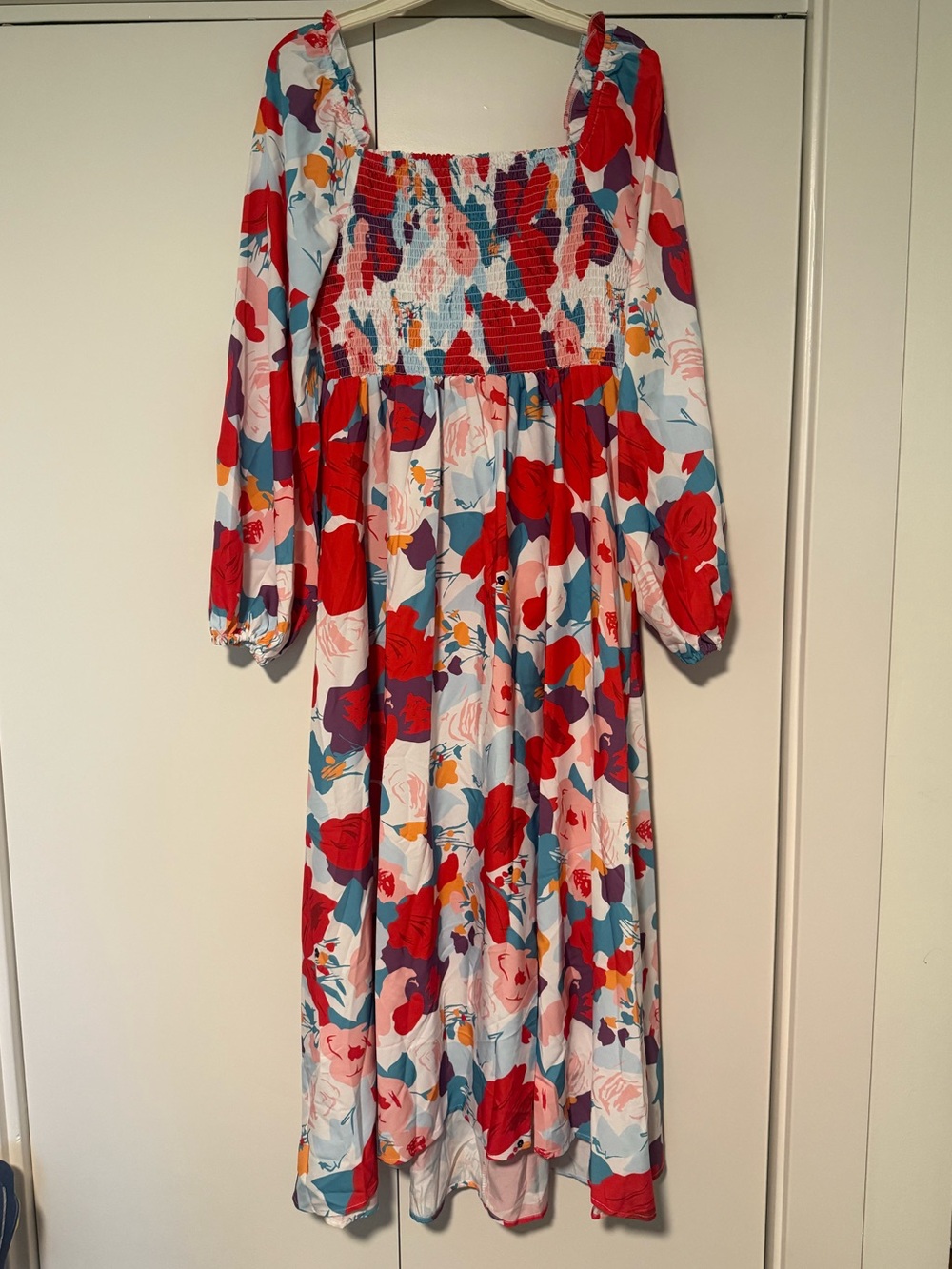 Floral Smocked Midi Dress - Red Multicolor